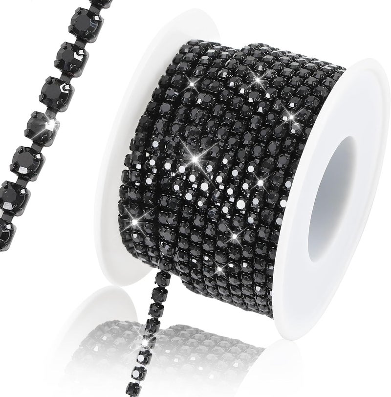 Rytenz 10 Yards 3 MM Rhinestone Chain Trim Crystal Rhinestone Close Chain Trim for Sewing Crafts, DIY Decoration, Jewelry, Clothing, Shoes (Black) - Image 1